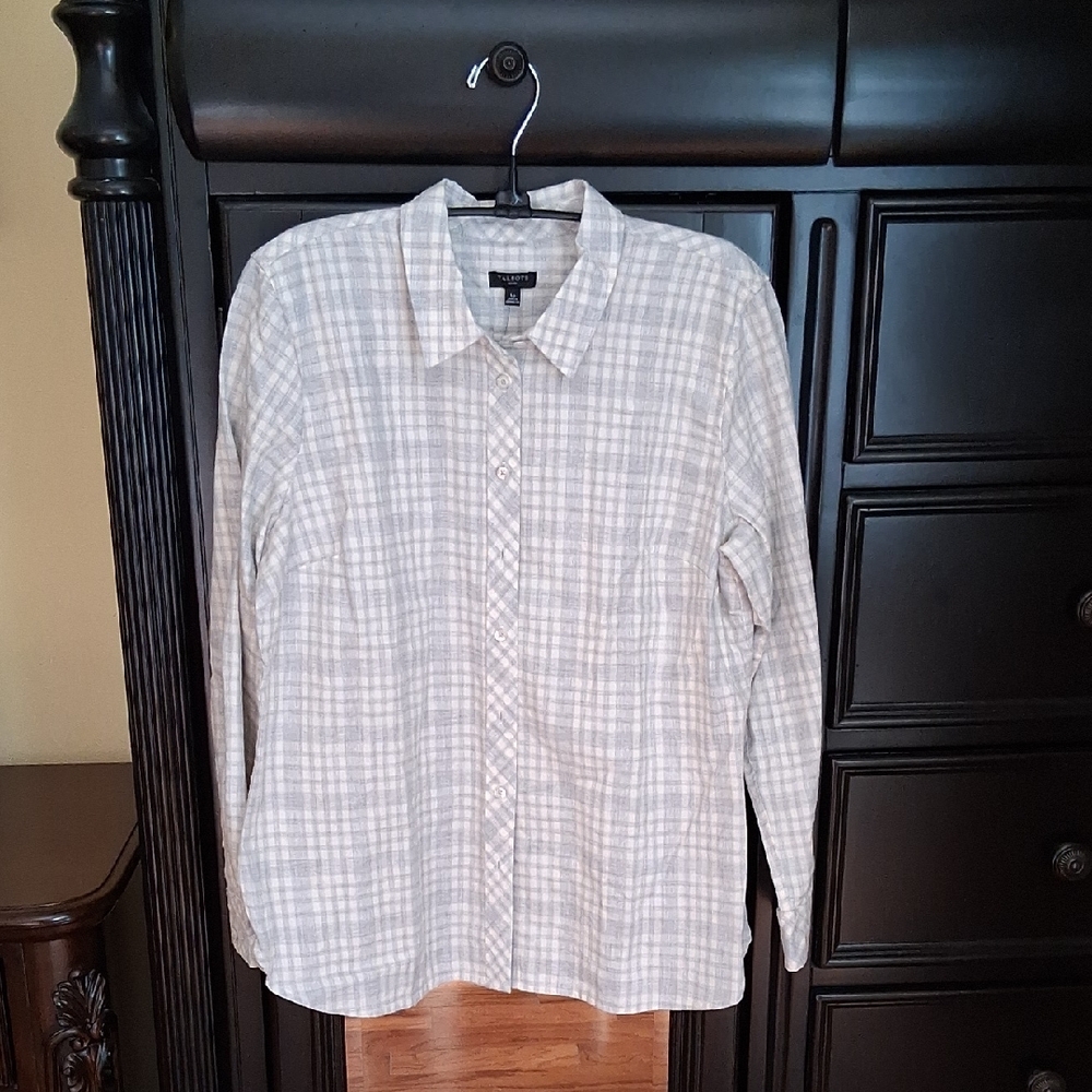 Talbots NWT Gray Plaid Shirt L PETITE